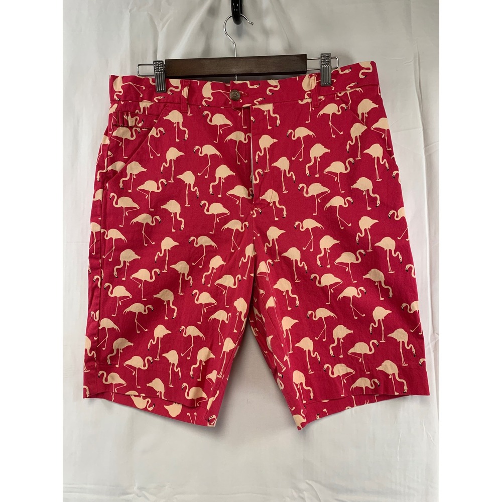 Royal & Awesome Golf Shorts Mens 34 Red Flamingo Print Stretch Athletic